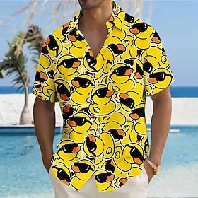 Men's Animal Funny Duck Shirt Button Up Shirt Short Sleeve Fashion Casual Vacation Streetwear Beach Wear Summer Fall Turndown 3D Print Collared Shirts Front On