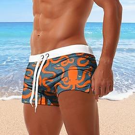 Men's Flamingo Octopus Swim Trunks Swim Shorts Board Shorts Mid Waist 3D Print Hawaiian Surfing Holiday Beach Drawstring with Mesh lining Elastic Waist Designe