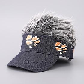 Men's Visor Hat with Spiked Wigs Fake Hair Visor Wig Men Sun Hat Baseball Cap Wig Hat Black Coffee 100% Cotton Print Fashion Casual Daily Festival Heart Adjust