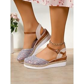 Women's Lace Espadrille Wedge Sandals – Open-Toe Ankle Strap Platform Shoes for Summer Casual  Boho Chic Outfits