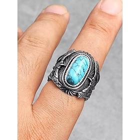 Stainless Steel Turquoise Ring with Eagle Design  Vintage Western Style Ring for Men  Unique Statement Jewelry for Casual  Outdoor Wear
