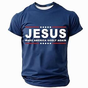 Men's Bible Jesus Christian T Shirt Short Sleeve T shirt 3D Print Crew Neck Shirt Designer Casual Party Holiday Black Blue Green Summer Spring Clothing Apparel