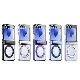 Phone Case For Samsung Galaxy Z Flip 7 Z Flip 6 Z Flip 5 Back Cover with Stand Holder Magnetic Support Wireless Charging Retro Plating PC