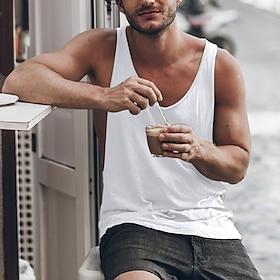 Men's Tank Top Vest Top Undershirt Sleeveless Shirt Sleeveless Crew Neck Summer Solid Color Simple Casual Comfortable Vacation Street Daily Black White Gray To