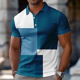 Men's Color Block Rugby Polo Short Sleeve Polo Shirts Collared Shirts Casual Outdoor School Athleisure Daily Wear 3D Print Summer Spring Fall Brown
