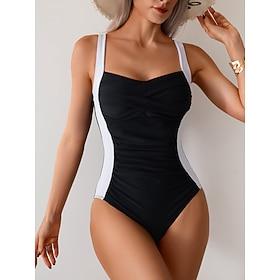 Women's Swimwear One Piece Swimsuit Tummy Control High Waist Slim Underwire Backless Vacation Beach Wear Color Block U Neck Sleeveless Bathing Suits