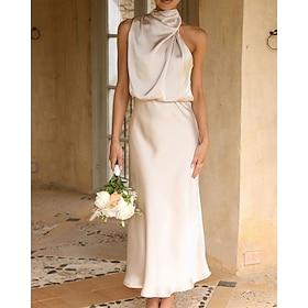 Women's Long Dress Maxi Dress Satin Dress Prom Dress Casual Dress Summer Dress Fashion Outdoor Holiday Date Regular Fit Plain Sleeveless Halter Neck Black Apri