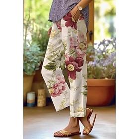 Women's Cotton Linen Pants Baggy Pants Linen Like Fashion Streetwear Full Length High Waist Floral Graphic Printing Thermal Warm Breathable Soft Micro-elastic