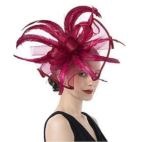 Headdress Tulle Feather Fedora Hat Wedding Evening Party Tea Party Horse Race Cocktail Vintage Cute With Feather Headpiece Headwear