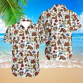 Kentucky Derby Men's Horse Racing Run for the Roses Shirt Button Up Shirt Short Sleeve Vintage Retro Holiday Festival Summer Spring Turndown 3D Print Funny Ken
