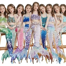 Kids Girls' Mermaid Swimwear Swimsuit Holiday Beach Scales Vacation Tropical Bathing Suits 4 years Summer Yellow Pink