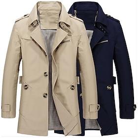 Men's Transition Jacket Trench Coat Going out All Seasons Windbreaker Outerwear Clothing Apparel Solid Colored Button-Down Turndown Single Breasted
