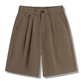 Men's Shorts Dress Shorts Pleated Elastic Waist Straight Leg Plain Comfort No-Iron Knee Length Office Business Daily Fashion Streetwear Black Brown