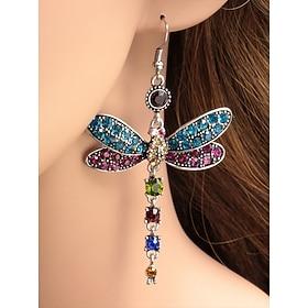 Colorful Crystal Dragonfly Earrings – Vintage Style, Silver Plated, Elegant Design for Women, Perfect for Parties and Special Occasions