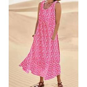 Women's Midi Dress Casual Dress Floral Dress Beach Dress Hawaiian Casual Daily Vacation Date Regular Fit Floral Sleeveless Crew Neck Blue Light Pink Pink Summe