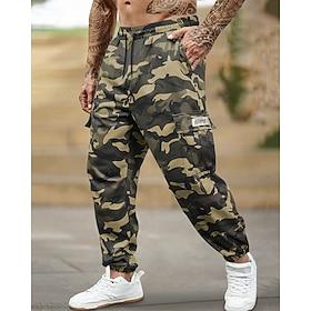 Men's Cargo Pants Trousers Drawstring Elastic Waist Multi Pocket Camo Camouflage Wearable Outdoor Daily Camping  Hiking Fashion Classic Green Khaki