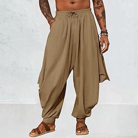 Men's Linen Pants Trousers Summer Pants Baggy Pants Harem Pants Drawstring Elastic Waist Plain Comfort Breathable Full Length Casual Outdoor Holiday Fashion Cl