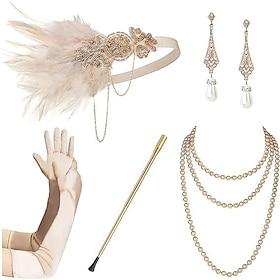 Roaring 20s 1920s Flapper Headband Accesories Set The Great Gatsby Charleston Feather Fancy Dress Women's New Year Masquerade Party Bachelorette Party Adults'