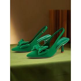 Green Bow Kitten Heel Slingback Shoes – Chic Pointed Toe Date Night  Casual Heels for Women