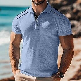 Men's Polo Shirts Golf Shirt Casual Sports Classic Short Sleeve Fashion Cool Color Block Plain Buttons Summer Spring   Fall Regular Fit Black White Navy Blue L