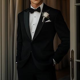 Men's Tuxedos Party Suits Prom Party Black Spring Summer Suit Luxury Formal Solid Colored Standard Fit 2 Piece Single Breasted One-button