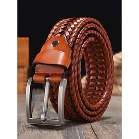 Men's Genuine Leather Braided Belt - Vintage Braided Design with Metal Buckle, Adjustable Fashion Dress Belt for Casual, Business and Formal Wear