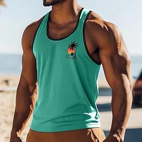Men's Tank Top Vest Top Sleeveless Shirt Sleeveless Crew Neck Summer Coconut Tree Sports Fashion Comfortable Print Beach Black White Gray Top Tee for Men
