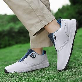 Men's Modern White Golf Shoes with Blue Detailing, Lace-Up Design, Breathable Upper, Perfect for Professional Golfers