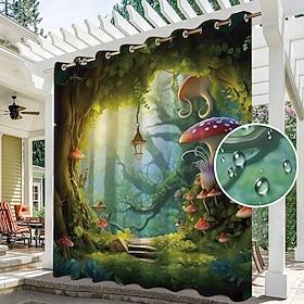 Waterproof Outdoor Curtain Privacy, Outdoor Shades, Sliding Patio Curtain Drapes, Pergola Curtains Grommet Mushroom Forest For Gazebo, Balcony, Porch, Party