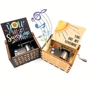1pcs You Are My Sunshine Music Box Hand Crank Wooden Vintage Laser Engraved Small Musical Box Gift For For Wife/Mon/Dad Music Box Gifts For Valentine's Day Gif
