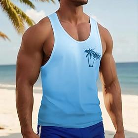 Men's Tank Top Vest Undershirt Sleeveless Shirt Sleeveless Crewneck Summer Gradient Coconut Tree Fashion Classic Comfortable Casual Gym Street Blue Yellow Red