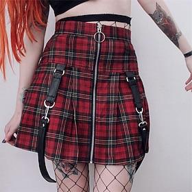 Retro Vintage Punk  Gothic 1980s Mini Skirt Pop Star Rocker High Waist Check Fancy Dress Women's Halloween Carnival Party Adults' Skirt Spring  Summer