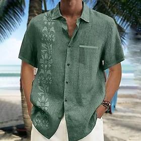 Men's Floral Summer Hawaiian Shirt Button Up Shirt Long Sleeve Fashion Designer Casual Outdoor Daily Holiday Fall Winter Turndown Print Button-Down BlackBlack