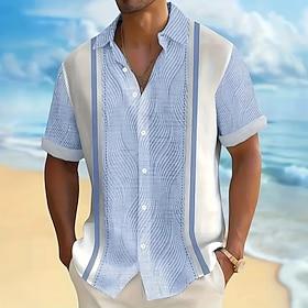 Men's Geometric Striped Shirt Casual Shirt Button Up Shirt Short Sleeve Fashion Casual Outdoor Vacation Holiday Summer Spring Turndown 3D Print Collared Shirts