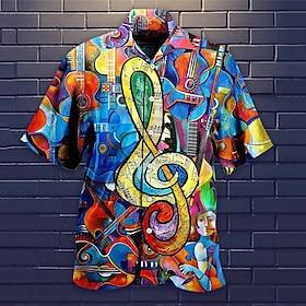 Men's Boardmasters Music Notes Shirt Summer Hawaiian Shirt Button Up Shirt Short Sleeve Sports Fashion Streetwear Casual Beach Hawaiian Summer Spring Cuban Col