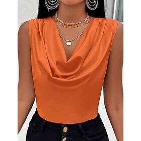 Women's Tank Top Plain Stylish Modern Sleeveless Cowl Neck Regular Tops Daily Holiday Black Pink Orange Apricot Summer