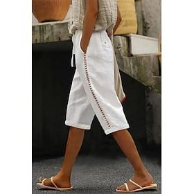 Women's Capri Pants Slacks Summer Shorts 100% Cotton Streetwear Casual Knee Length Natural Color Block Pocket Comfy Comfortable Street Going out Earth Yellow A