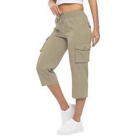 Women's Capri Pants Slacks Parachute Pants Casual Daily Casual Calf-Length Natural Plain Pocket Elastic Drawstring Design Breathability Soft Micro-elastic Dail
