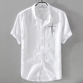 Men's Linen Shirt Casual Shirt Cotton Linen Shirt Button Up Shirt Pattern Vacation Street Black White Pink Dark Navy Short Sleeve Lapel Summer Clothing Apparel