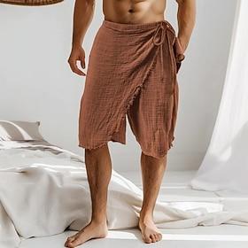 Men's Shorts Linen Shorts Summer Shorts Beach Shorts Drawstring Elastic Waist Plain Comfort Breathable Knee Length Outdoor Daily Beach Fashion Hawaiian White B