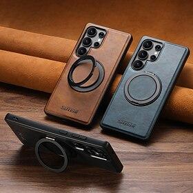 Phone Case For Samsung Galaxy S26 Ultra S25 S24 S23 S22 Plus Ultra Back Cover with Stand Holder Magnetic Support Wireless Charging Retro TPU PC PU Leather