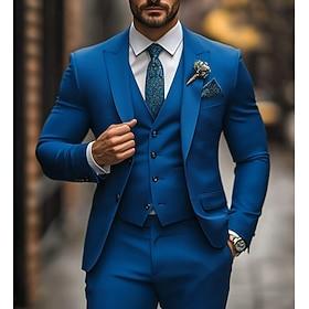Men's Tuxedos Suits Beach Wedding Spring Wedding Blue Spring Summer Suit Fashion Business Solid Colored Standard Fit 3 Piece Single Breasted Two-buttons