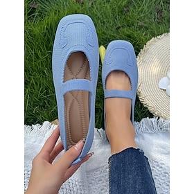 Women's Flyknit Mary Jane Flats – Comfortable Square-Toe Slip-On Shoes for Summer Daily Wear