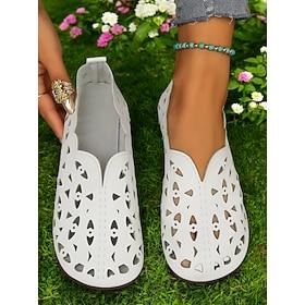 Women's White Laser-Cut Barefoot Slip-Ons - Breathable and Lightweight Casual Wide Fit Shoes, Great for Summer Days