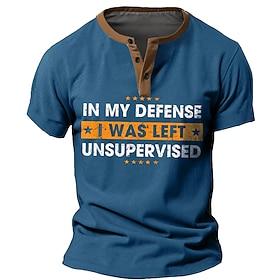 Men's Funny Graphic Henley T-Shirt: In My Defense I Was Left Unsupervised Short Sleeve Tee