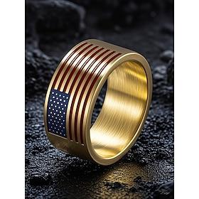 Men's Stainless Steel American Flag Ring – Patriotic Independence Day Jewelry, Wide Band Fashion Statement for Veterans, Military Supporters and USA Pride Even