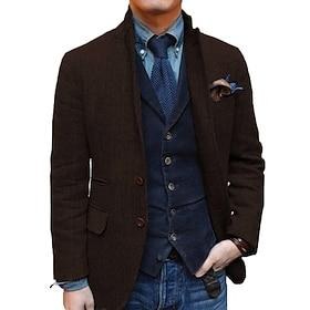 Men's Tweed Herringbone Blazer – Vintage Slim Fit Sport Coat, Single Breasted 2 Button Jacket, Business Casual, Fall Winter, Available in Brown, Blue, Grey