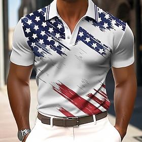 4th of July 2026 250th Men's American US Flag Polo Short Sleeve Polo Shirts Collared Shirts Casual Outdoor Daily Wear 3D Print Summer Blue