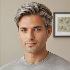 Men Wigs Short Gray Wig Synthetic Heat Resistant Natural Halloween Cosplay