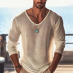 Men's T Shirt Tee Top Long Sleeve V Neck Summer Spring Plain Fashion Designer Lightweight Classic Soft Vacation Street Going out Black Sky Blue Purple Top Tee